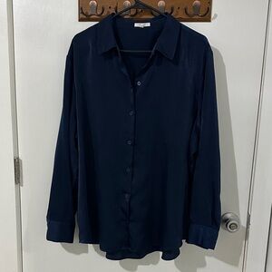 Maurices Navy Long-Sleeve Button-Down Blouse